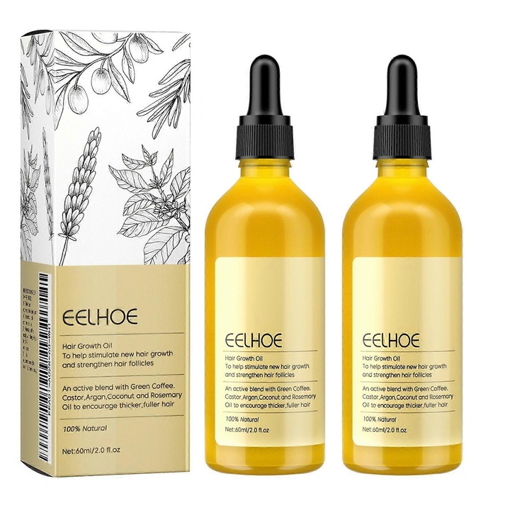 Ulei esential de rozmarin pentru par uscat, EELHOE, set 2 bucati, 100ml