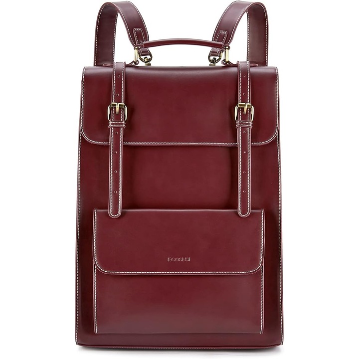 ECOSUSI 39 cm-es laptop hátizsák, öko bőr, vízálló, több rekesszel, vintage, méretek 31x12x39 cm, 2 hordozási mód, üzleti célra, utazáshoz és mindennapi használatra