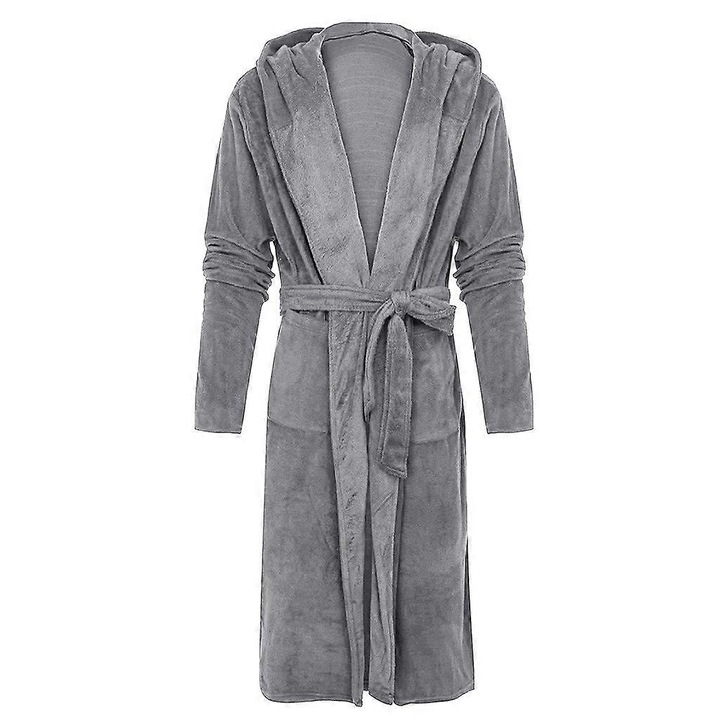 Halat de baie pentru barbati, gluga, gri, fleece, 4XL INTL