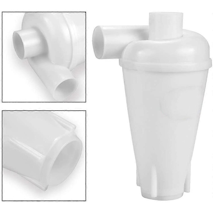 Filtru separator de praf ciclonic, 30cm, diametru conector 5cm, pentru aspiratoare, alb