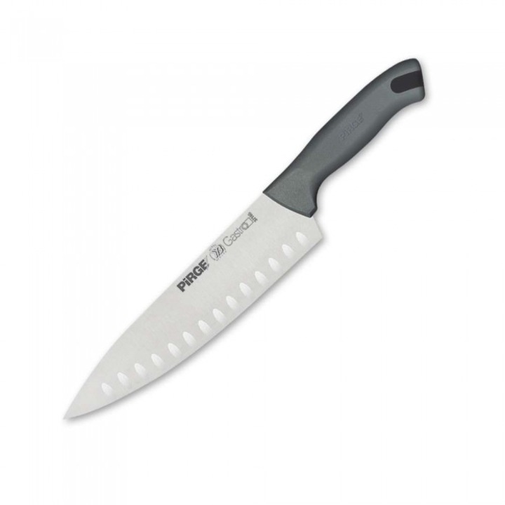 Cutitul bucatarului profesional, PIRGE GASTRO, lama inox 23cm cu alveole, maner gri