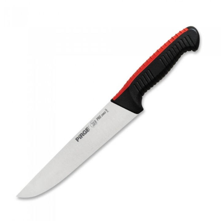 Cutit profesional pentru carne #3 PIRGE PRO 2002 Super Grip, lama inox 19cm, maner antialunecare negru/rosu