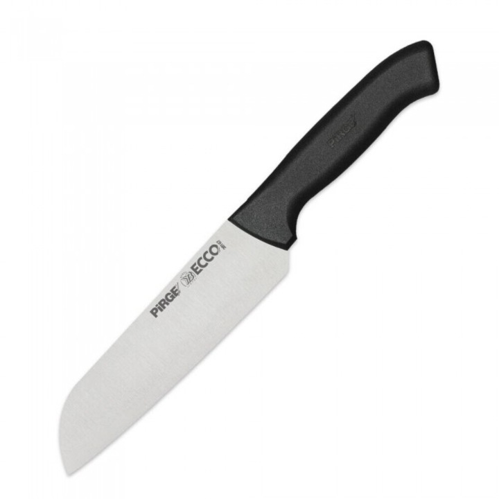 Cutit Santoku profesional PIRGE ECCO, lama inox 17cm, maner negru