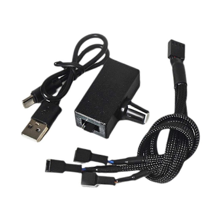 Controler de viteza PWM 12V, 4 pini, USB Type-C, cablu adaptor, negru