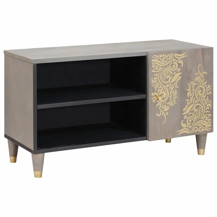 vidaXL TV szekrény polcokkal Szürke 80 x 33 x 46 cm Tömör Mangófát 4018787