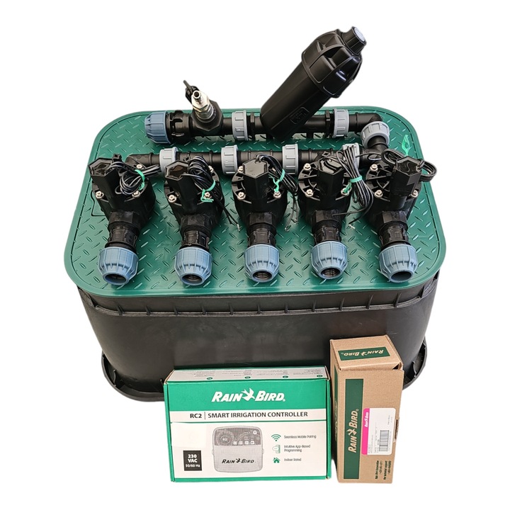 Комплект за напояване, Rain Bird, 5 секции с RC2 WiFi контролер, RSD-BEX сензор за дъжд, 20 мм