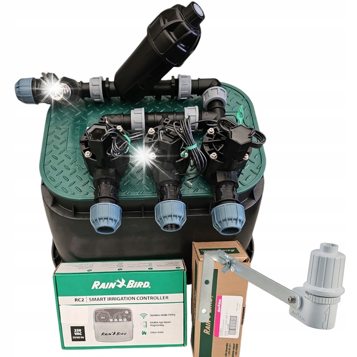 Комплект за напояване, Rain Bird, RC2 с WiFi, сензор за дъжд, 3 секции, за PE тръба 32