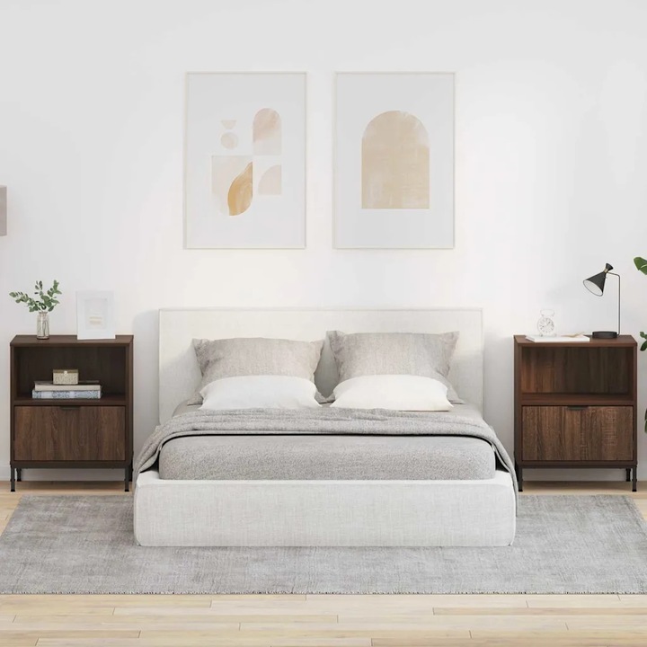 Mese de noapte set 2 buc, VidaXL, design minimalist, culoare maro, 49x36x61cm