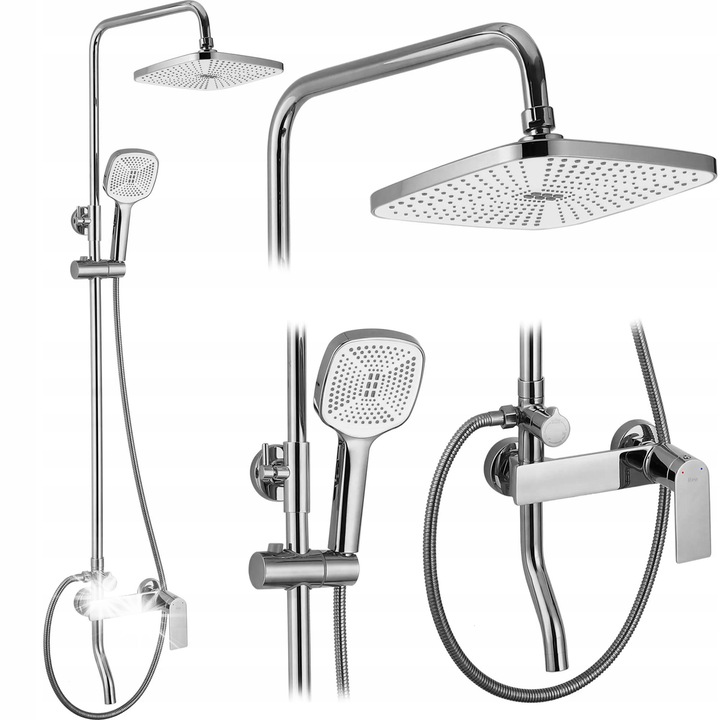 Комплект за душ, Rea, хром, 144см, 23х23см