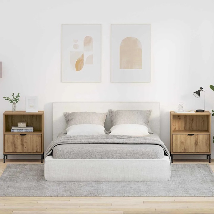 Mese de noapte set 2 buc, VidaXL, 49x36x61cm, design minimalist, material lemnos