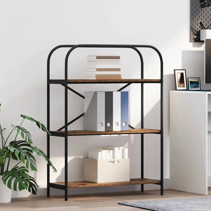 Biblioteca moderna VidaXL, lemn vechi, 80x30x109cm, design minimalist, cu picioare din otel