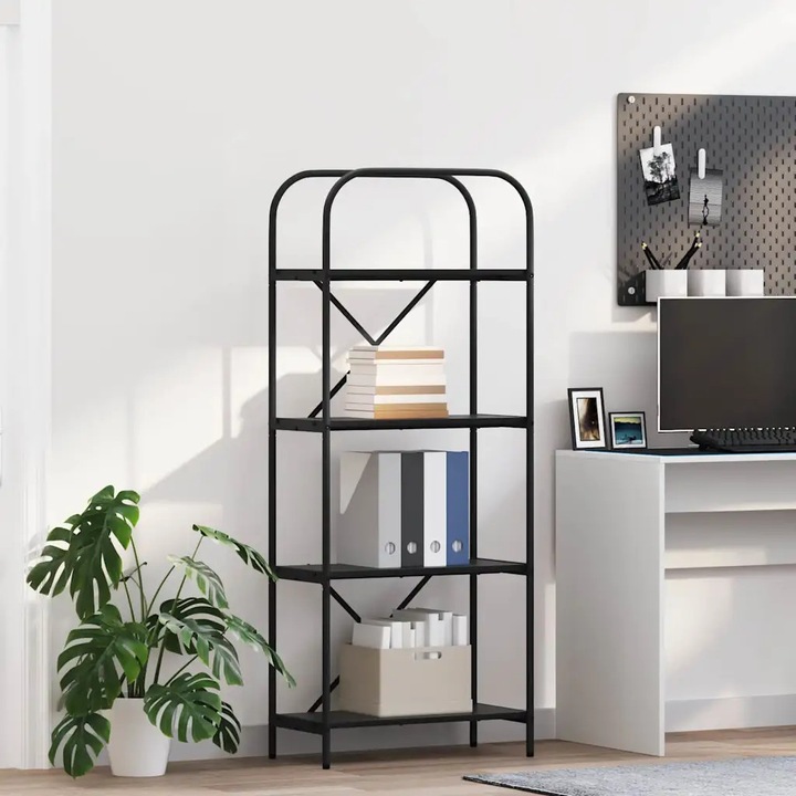 Biblioteca moderna VidaXL, negru, 60x30x146cm, cu polite spatioase, design minimalist