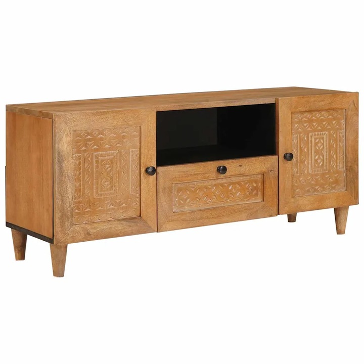 Comoda TV VidaXL, cu sertar, lemn mango, 105x33x46cm, culoare deschisa