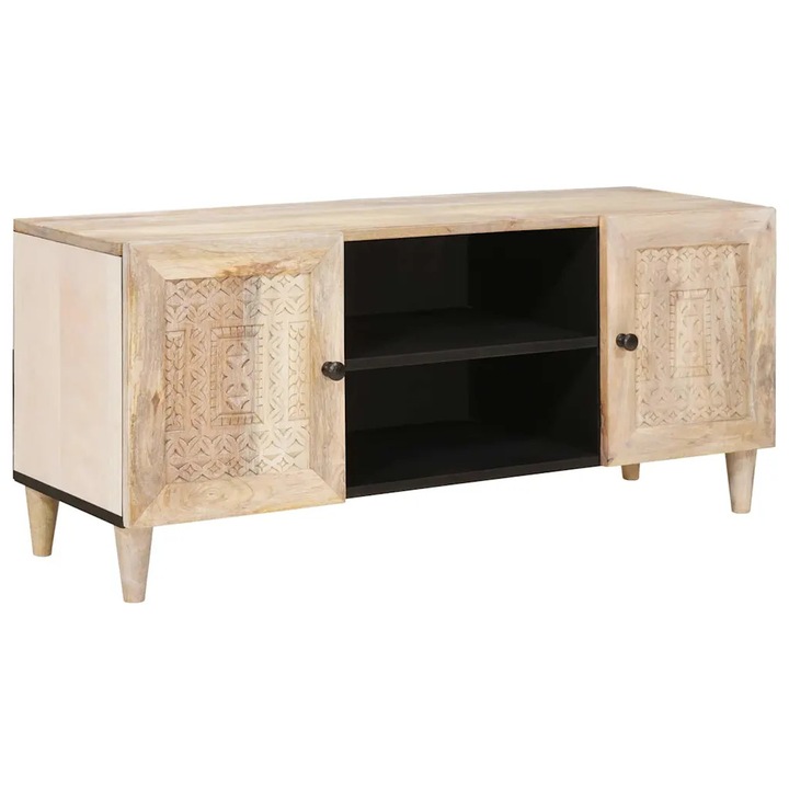 Comoda TV VidaXL, 105x33x46cm, lemn mango, design modern, textura eleganta