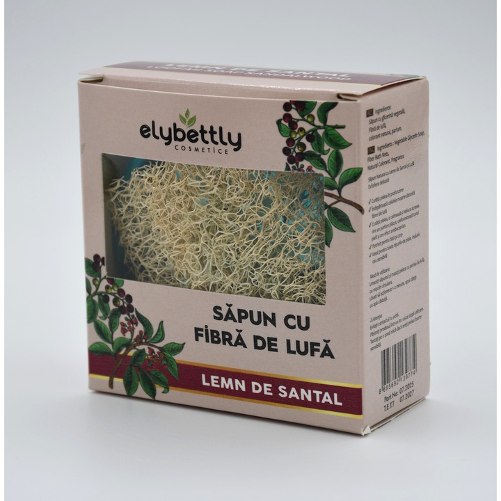 Натурален сапун Elybettly, С влакна от луфа, Сандалово дърво, 100 г