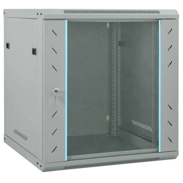 Dulap industrial, VidaXL, 60x60x65 cm, gri, cu usi din sticla si sistem de inchidere cu lacat