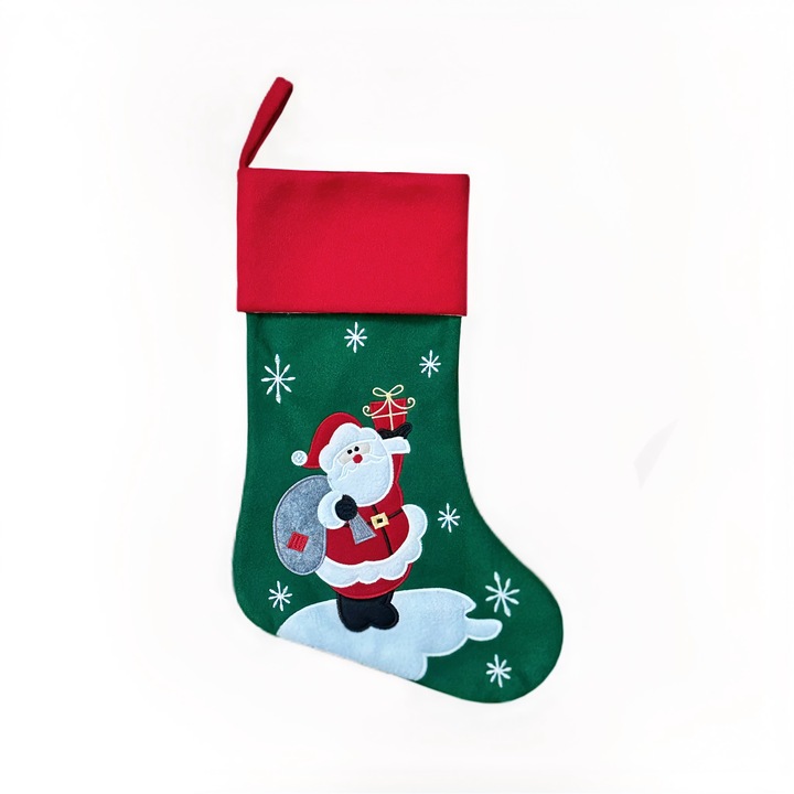 Sosete de Craciun brodate, serie Happy Festival, stil Mos Craciun, rosu, 38x28cm