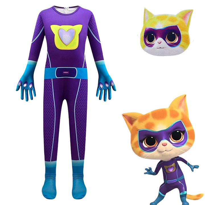 Costum de cosplay Super Kitties Team Tight, pisica mov, 110CM