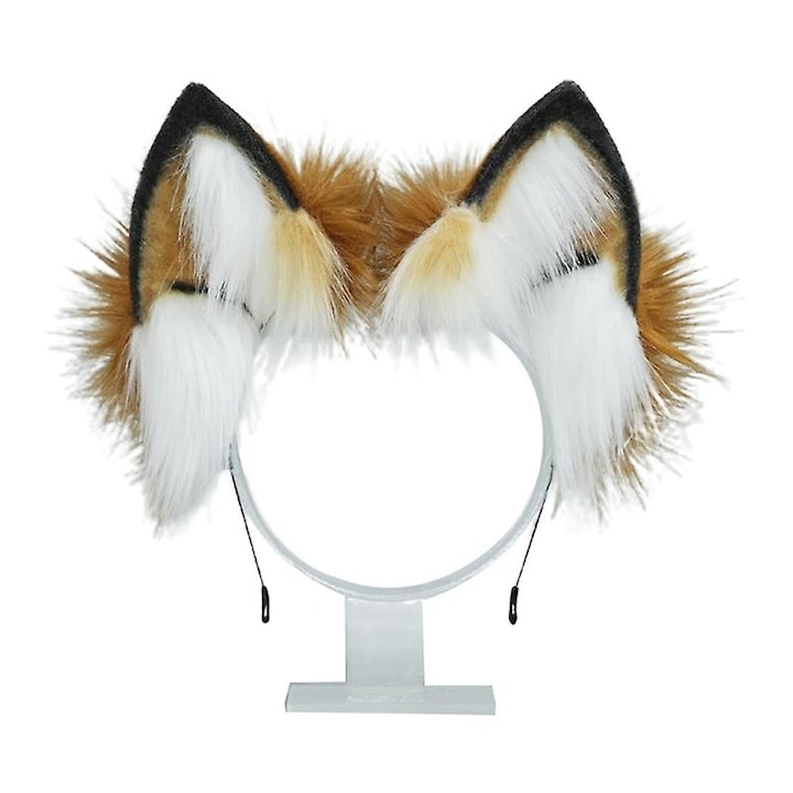 Set urechi si coada de animal din plus, portocalii si albe, dimensiune universala