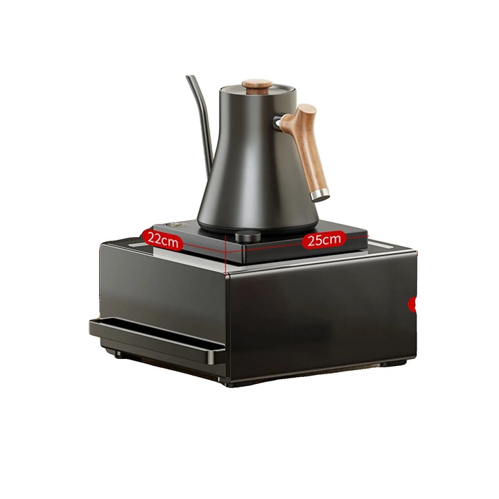 Cutie depozitare capsule cafea, sertar glisant, otel carbon, negru, 27.5x22x11.5cm