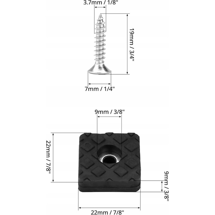 Set 18 picioare mobila Antiderapante, 22x22x8mm, Guma, Montaj Usor