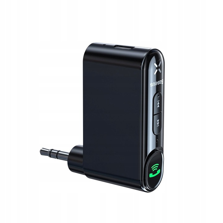 Baseus Bluetooth autós adapter, Qiyin AUX, 3,5mm, HD mikrofon, fekete, 52x13x46,6mm