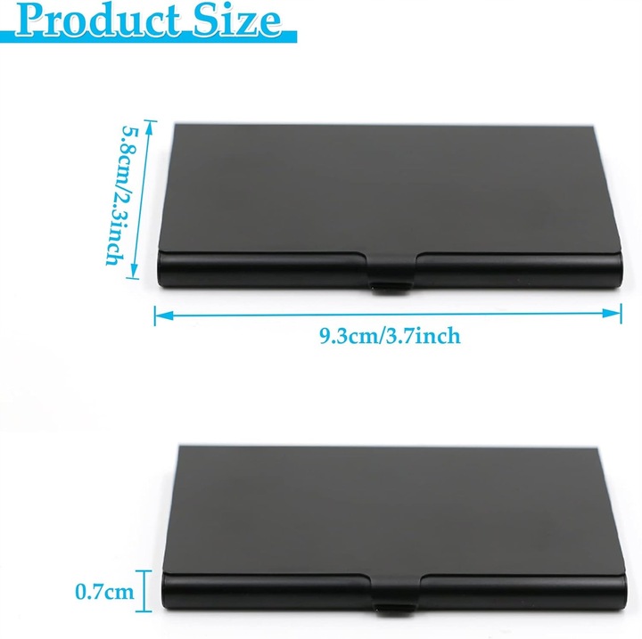 Etui pentru vizit carte, metal, capacitate 14-16 carduri, 9,3x5,8x0,7cm