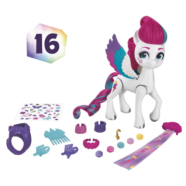 Figurina My Little Pony, Hasbro, set de coafare cu 16 accesorii, 14cm, multicolor