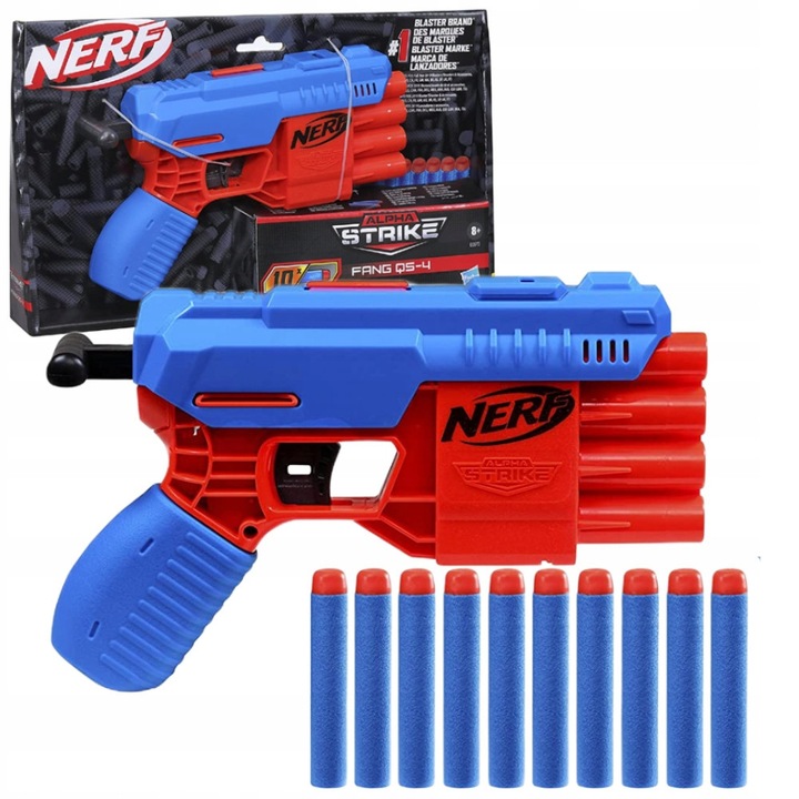 Nerf Alpha Strike Fang QS-4 pisztoly, kék, 10 nyíllal, 6 hab céltáblával