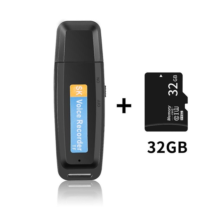 Reportofon digital USB, 2GB, negru, dimensiuni 70x21x9mm, set cu card TF