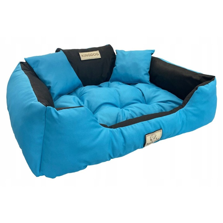 Culcus pentru caini KingDog, personalizat, waterproof, 100x75cm, albastru, cu 2 perne