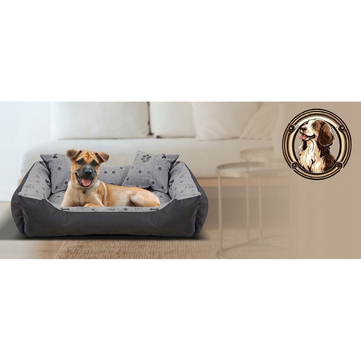 Culcus pentru caini, model KOSCI, waterproof, 100x75cm, 2 perne, multicolor