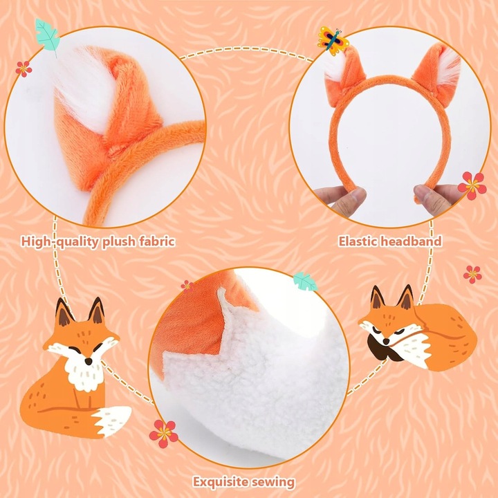 Set costum Lisa, accesorii pentru Halloween, 1 opasa cu urechi, 1 masca, 1 coada, unisex, multicolor