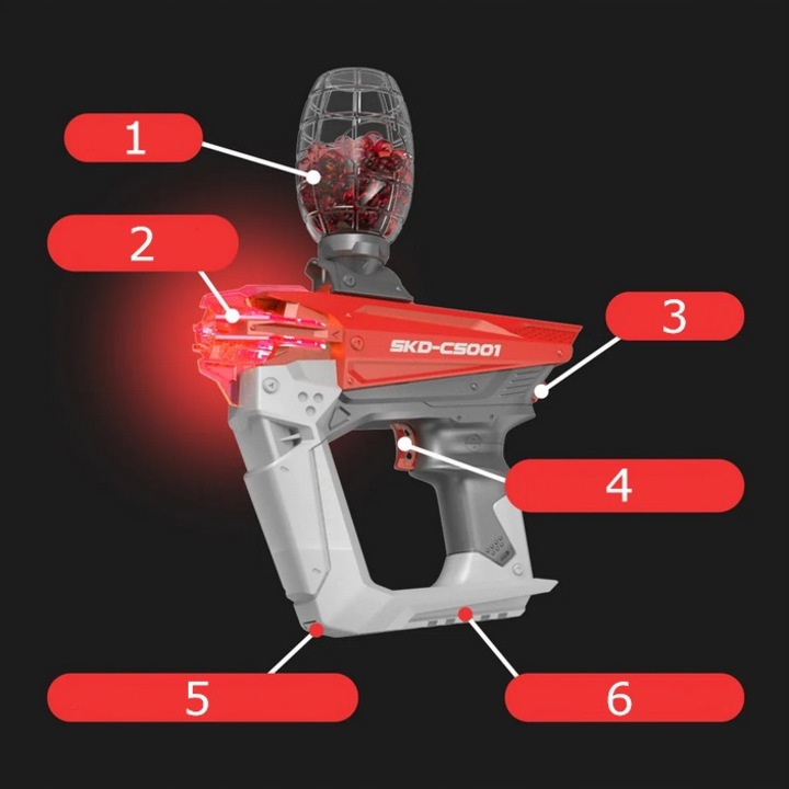 Pistol Gel Blaster CS-001, 1000 bile, rosu, automat, 30m