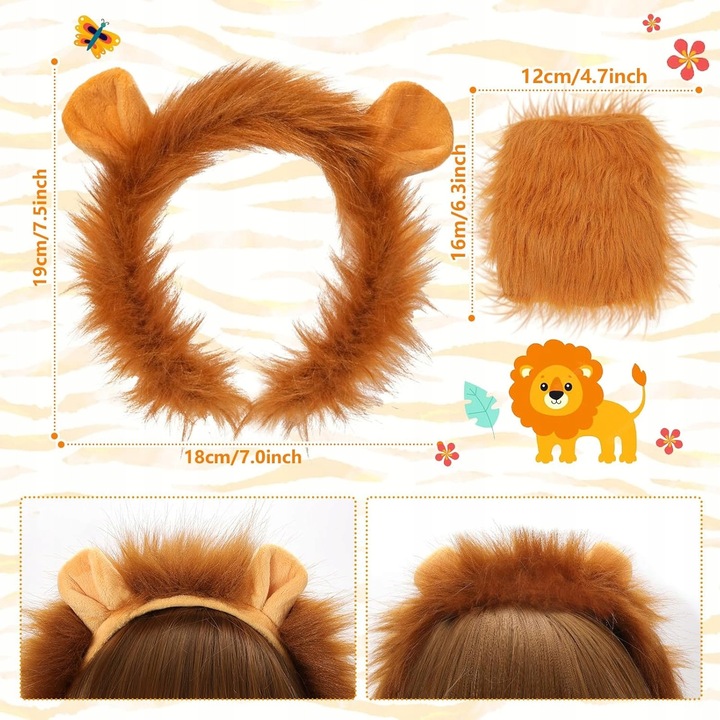 Set costum leu, accesorii: opasa, nas, 2 labe, coada, unisex, universal