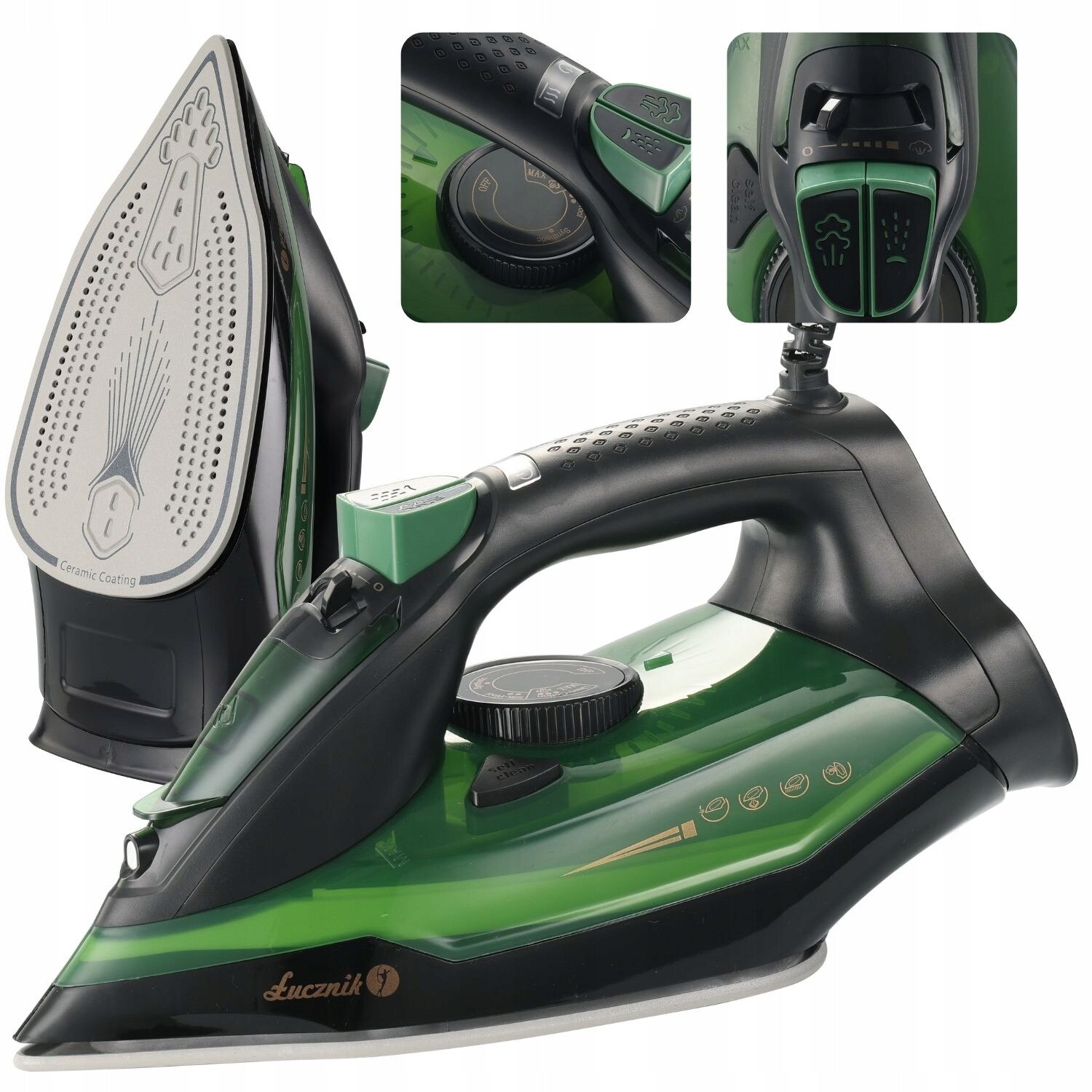 Fier de calcat cu abur Lucznik SI-3000, 3000W, ceramica, 126 g/min, verde avocado, 400 ml