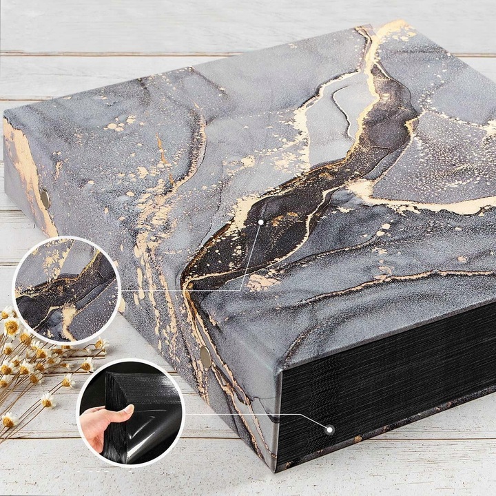Album foto, 1000 poze, 31,5x33,8x8,9 cm, gri/auriu, piele