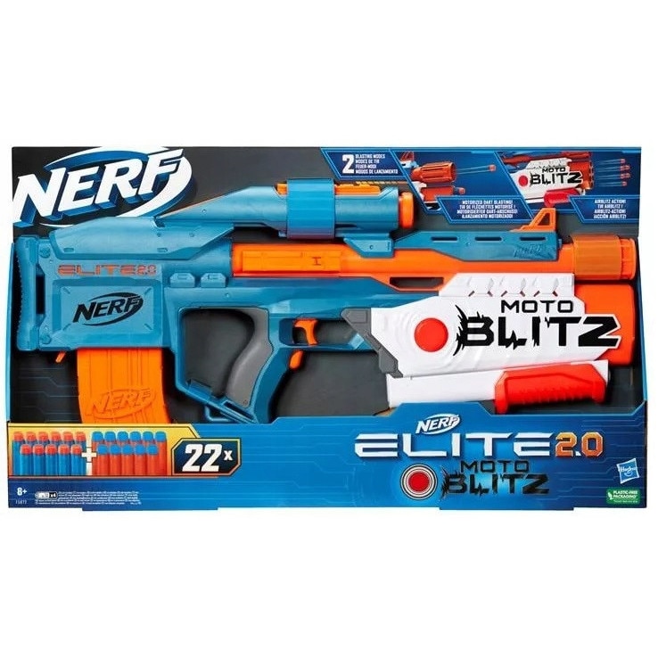 Nerf Elite 2.0 MotoBlitz, set cu 30 sageti waffle si tinta