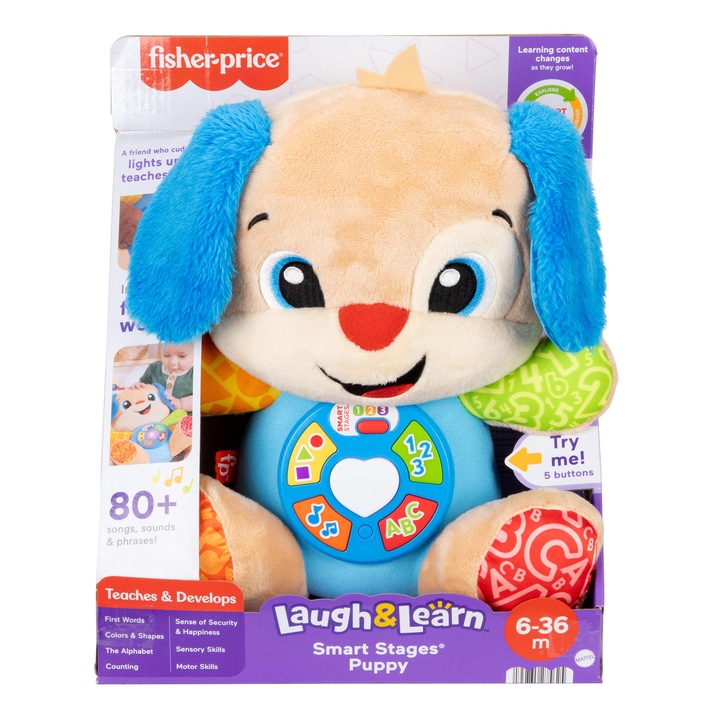 Jucarie interactiva bebelusi, Fisher-Price, Ucz si smiej! Szczeniaczek Uczniaczek, multicolor