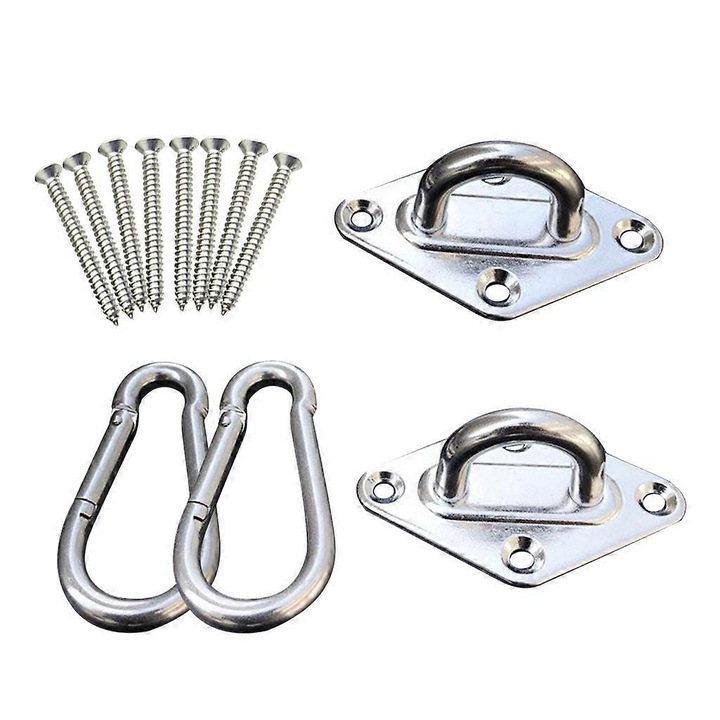 Set suspendare hamac, 12 piese, inox, suport 1000 lbs, dimensiuni pad 80x50x32mm