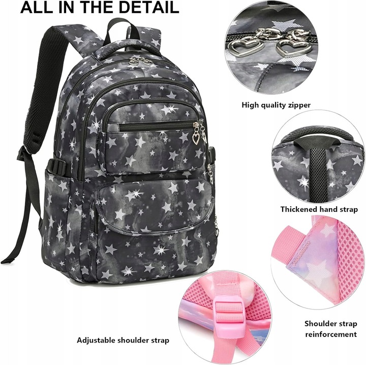 Iskolatáska 3 az 1-ben, vízálló, uzsonnás táskával és tolltartóval, 30x17x45cm