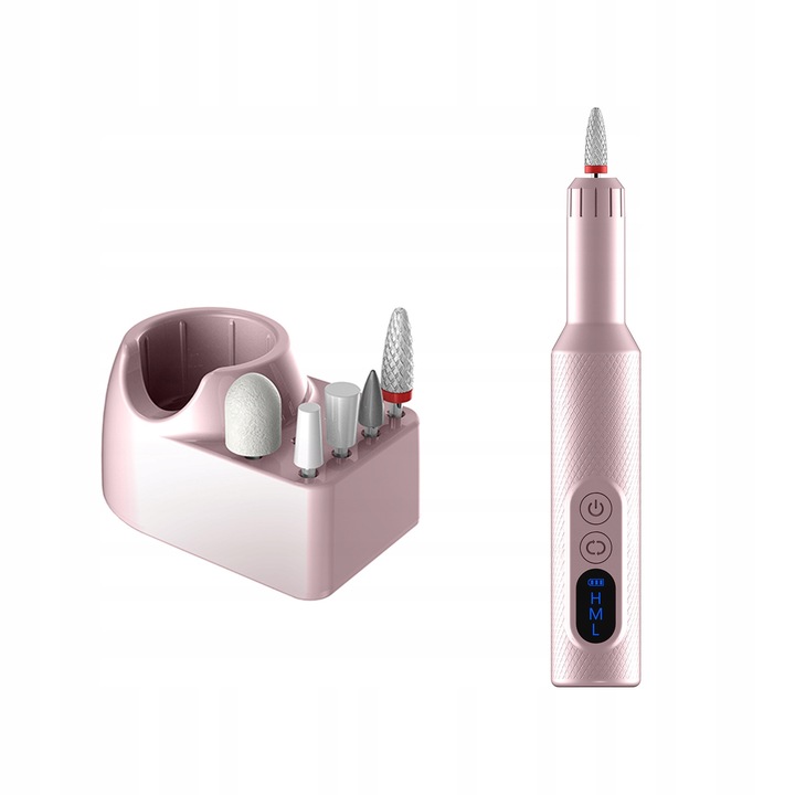 Freza electrica pentru unghii, set multifunctional, 20000 RPM, roz, 13x2,3x2,3cm