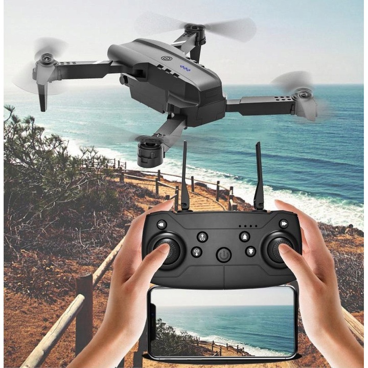 STARTRC E88 drón, 4K HDR kamera, 2 akkumulátor, fekete, 28x17x4,5cm, teljes készlet