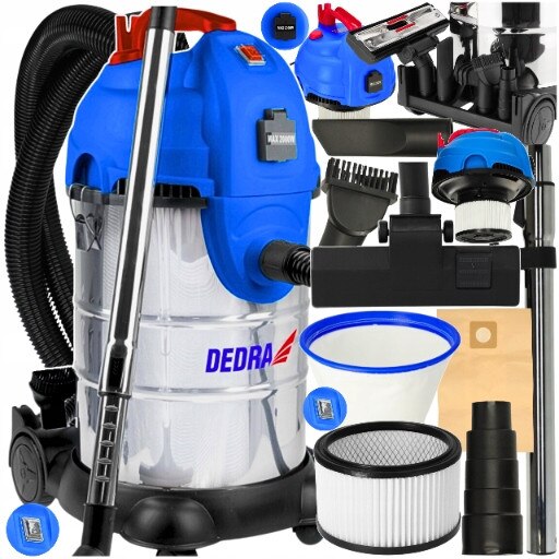 Aspirator industrial, Dedra, 3600W, 30 litri, inox, umed și uscat, set complet