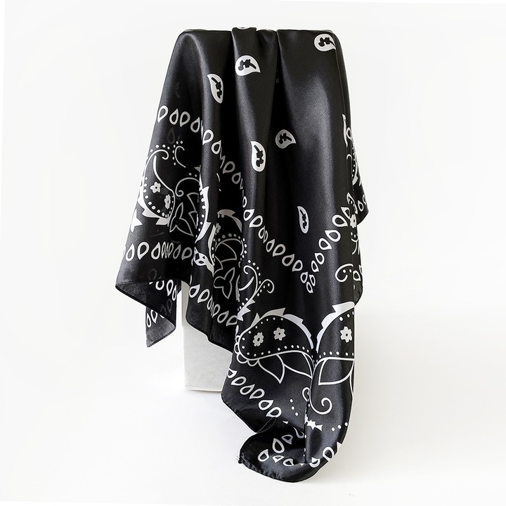 Esarfa patrata satinata, 90x90cm, stil bohemian, multicolor