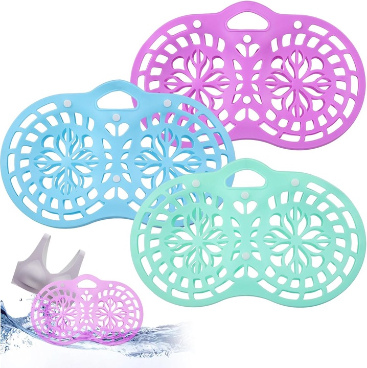Set 3 saci de spalare lenjerie, protectie pentru sutiene, silicon, multicolor, 14.8x8.8 inch