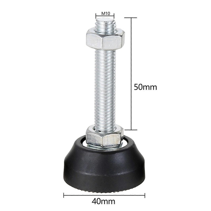 Set 4 Piese Picioare Reglabile pentru Mobilier, Nylon, Metal, 40xM10x50mm