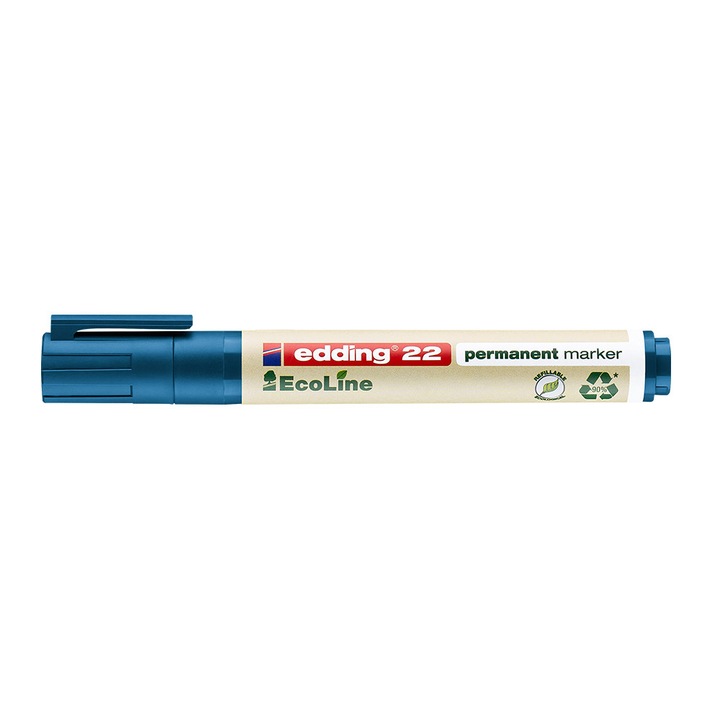 Marker permanent Edding 22 Ecoline, corp plastic, varf tesit 1-5 mm, albastru