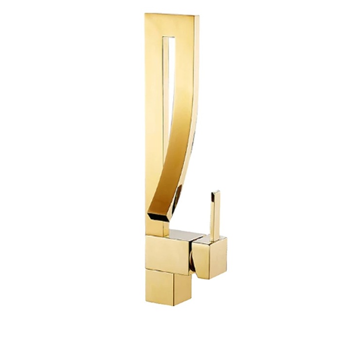 Csaptelep, mosdó pultra szerelhető, egykaros, réz, arany