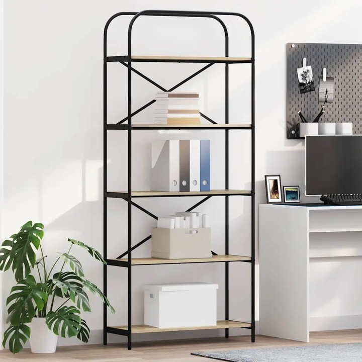 Biblioteca moderna VidaXL, 80x30x183cm, design minimalist, stejar sonoma